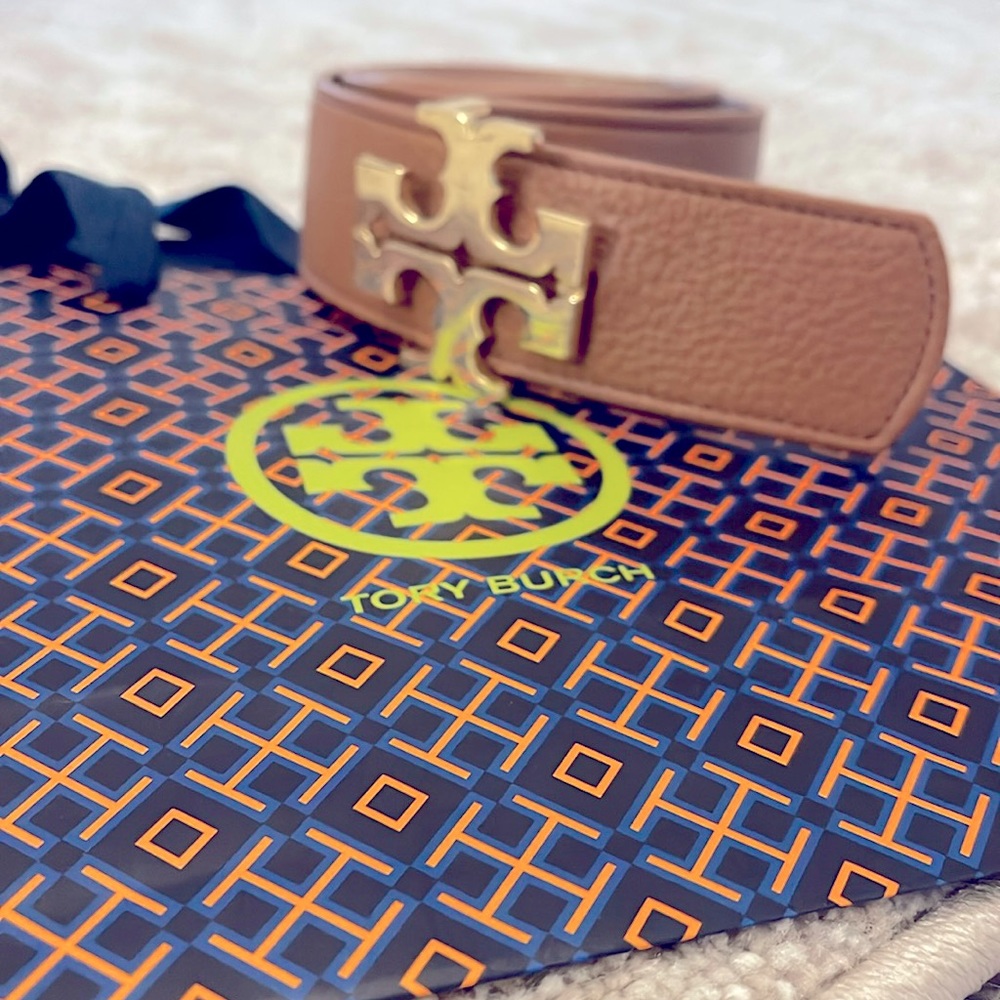 Tory Burch Brown Belt with Gold Emblem